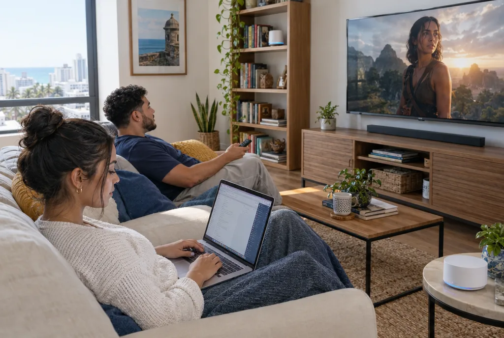 Familia conectada en casa con WiFi Mesh